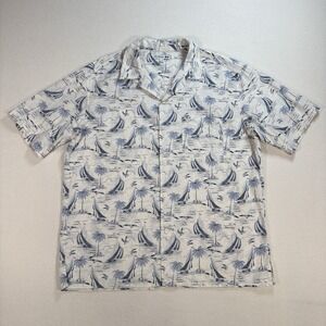 Uniqlo x Reyn Spooner Hawaiian Shirt Men's L White Sailboat Cotton‎ Pocket Camp